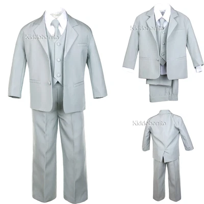 $48.99 • Buy New Boy Baby Toddler Kid Teen Formal Wedding Party Light Gray Tuxedo Suit S-20