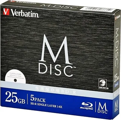 Verbatim M-DISC BD-R For Single Recording 1-6x Speed 25GB 5 Discs Japan • $31