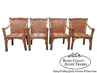Vintage Set Of 4 Heavy Genuine Bamboo Arm Chairs • $525