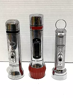 Lot Of THREE Vintage EveReady Flashlights Magnet Lite MasterLite Captain ESTATE • $22.95