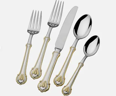 Wallace Napoleon Bee 24kt Gold Accent 18/10 Stainless Steel 45-piece Flatwre Set • $249