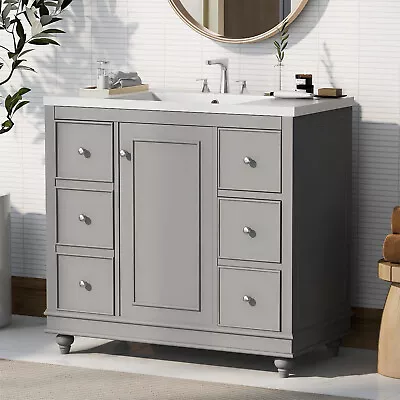 36  Bathroom Vanity With Sink Vanity Cabinet W/Adjustable Shelves And 4 Drawers • $298.99