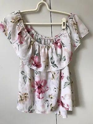$13.88 • Buy Hollister Blouse Top SiZe S 8 Ivory Pink Green Floral