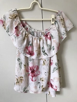 $13.88 • Buy Hollister Blouse Top SiZe S 8 Ivory Pink Green Floral