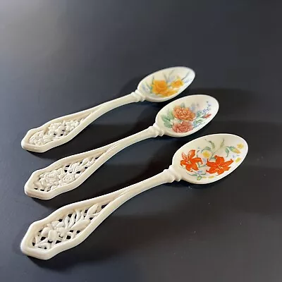 3 Vintage Avon Bisque Porcelain Spoons Day Lily Roses Daffodil 1988-89 • $16.40