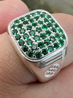 Men's Hip Hop Engagement Emerald Ring 14K White Gold 2.34 Ct Cubic Zirconia • $280.96