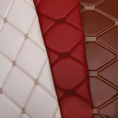 Faux Leather Vinyl Fabric Thick Quilted Foam Back Diamond Pattern For Upholstery • $45.77