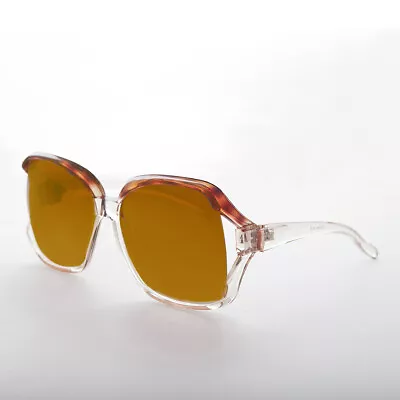 Oversized Women's  Vintage Sunglass Clear Frame Amber Lens -Ibiza • $35