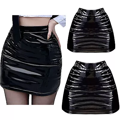 Womens Shiny Patent Leather Miniskirt Latex High Waist Bodycon Skirt Clubwear • £18.42