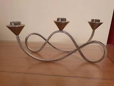 Silvertone Metal 3 Cup Candle Holder Table ~ Sideboard Centre Piece Pre Owned.  • £14.50