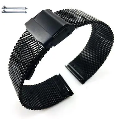 Women's Black Metal Steel Mesh Watch Band Strap Double Lock Clasp Ladies #5026 • $25.61