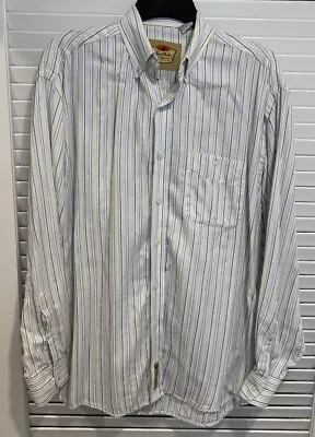 Larry Mahan Shirt Mens L Striped White Western Button Up Casual • $12