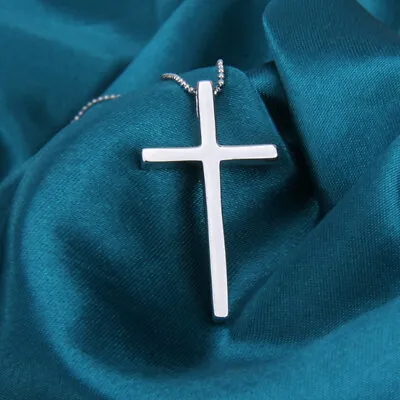 Christian Cross Necklace Pendant Men Women Stainless Steel Silver Jewelry 20'' • $7.99