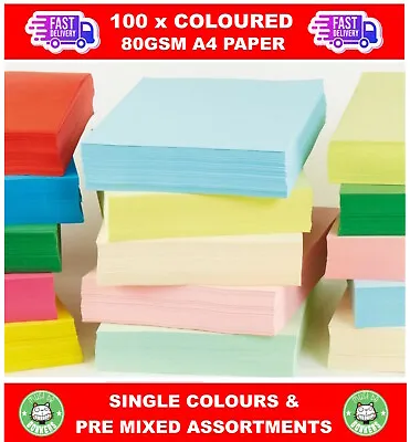 £5.99 • Buy 100 A4 Paper Sheets - 80gsm Coloured Printer Copier Craft Paper -select A Colour