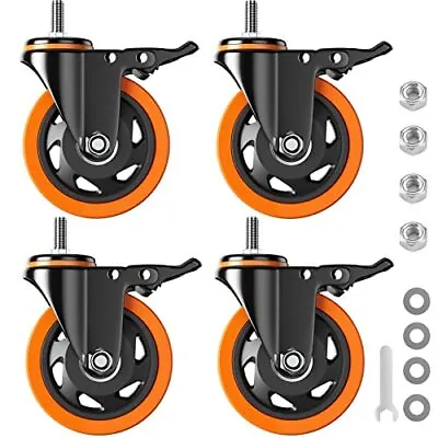 4 Inch Caster Wheels 2200Lbs Threaded Stem Casters Set Of 4 Heavy Duty 1/2 -13 • $38.76