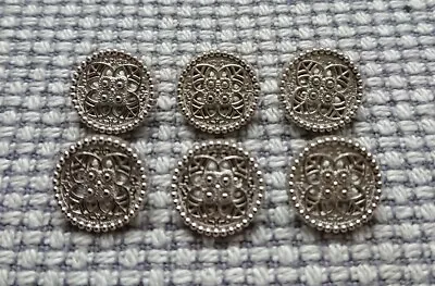 6 X Silver Tone Metal Shank Flower Buttons 15mm Vintage Gothic Steampunk • £2.50