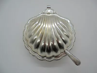 £15.99 • Buy Clam Shell Butter Caviar Dish Mayell Silver Plated With Caviar Spoon Glass Liner