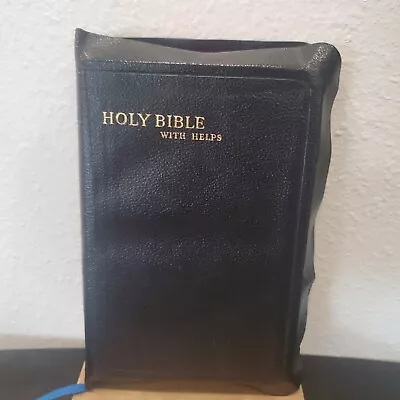 Vintage Holy Bible KJV Collins Illustrated With Helps Black Leather Cover Box • $19.99