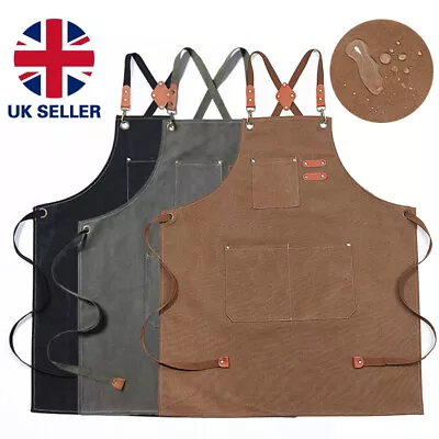 Waxed Canvas Tool Work Shop Apron Heavy Duty Woodworking Chef Workshop Unisex E • £8.99