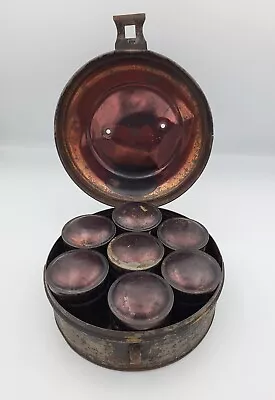 Antique Tin Spice Box With 7 Round Metal Canisters • $12.99
