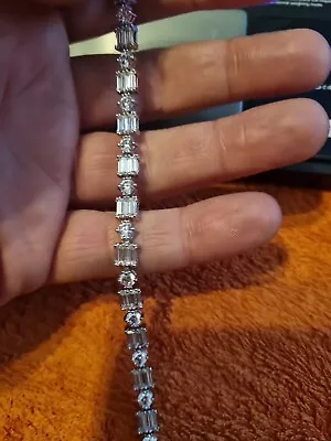 £10.50 • Buy Stunning 925 Sterling Silver Cubic Zirconia Bracelet Unusual 7.5 Inch Lot A