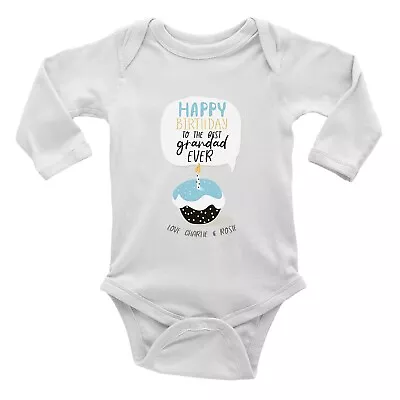 Personalised Happy Birthday To The Best Grandad Long Sleeve Baby Vest Bodysuit • £5.99