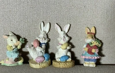 $9.99 • Buy Lot 4 Spring Easter Bunny Rabbit 2  Figurines Easter Village Basket Eggs Décor