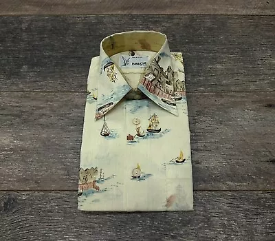 Panache By Tern Vintage Shirt 70s 80s Artistic Boat Print NEW OLD STOCK - Medium • £29.99