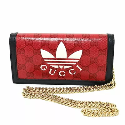 GUCCI Adidas Wallet With Chain Red Black Crystal GG 621892 Long Wallet • $1301.91