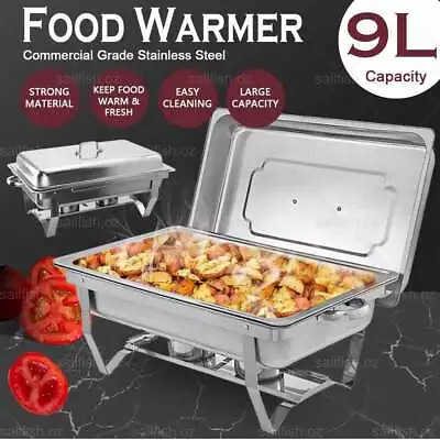 9L Bain Marie Bow Chafing Dish Stainless Steel Food Buffet Warmer Pan Foldable • $34.45