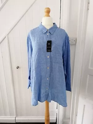 Ladies Marks And Spencer Blue Pure Linen Shirt Top Plus Size 20 NWT • £8.99