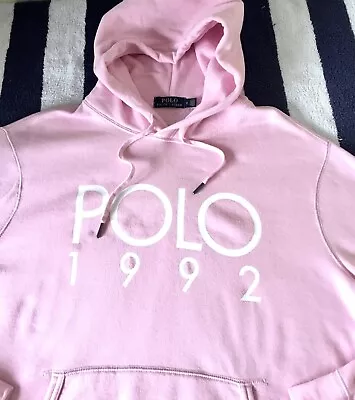 Mens Ralph Lauren ‘Polo 1992’ Baby Pink OTH Hoodie Hooded Sweatshirt In Medium • £9.99