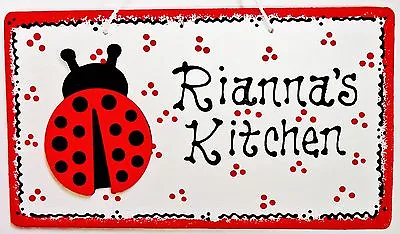 Personalize LADYBUG KITCHEN Name SIGN Country Wood Decor Wall Art Hanger Plaque • $12.55