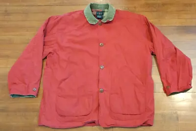 J Crew Barn Jacket Mens XL Red Coat Vintage Plaid Lined Corduroy Collar • $34.99