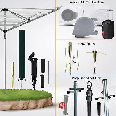 4 Arm Rotary Airer Clothes Garden Washing Line Dryer Folding Outdoor Cover Spike • £19.96