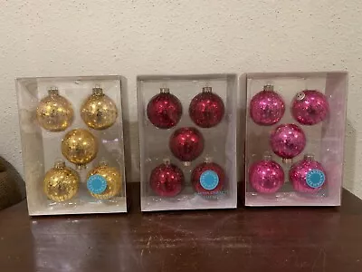 Martha Stewart Glass Christmas Ornament Glittered Dots 2008 Gold Red 3 Boxes • $39.99