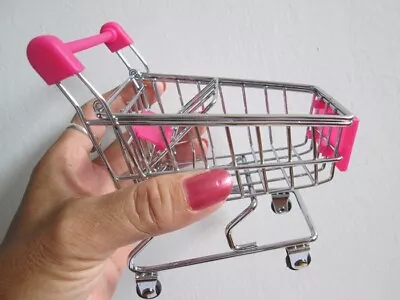 Dollhouse Miniature Shopping Cart 4.5 Inch Tall Metal Trolley Food Carriage Pink • $11