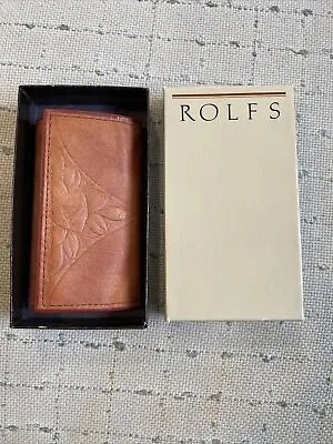 Vintage ROLFS Leather Key Case Caddy Holder Keychain Art Deco Rose Design • $14.95