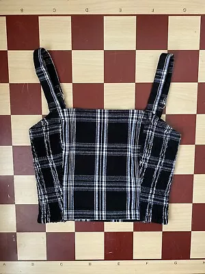 Hollister Black & White Plaid Cropped Brushed Cotton Cami Corset Top Size S • £10