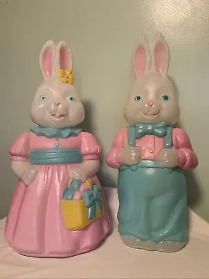 Blow Mold Easter Bunny MR & MRS Pair 25” Light Up Basket Eggs ‘94 USA • $130