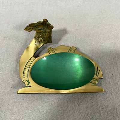 $19.99 • Buy Vintage Camel Dish Tray Brass Green Hakuli Isreal Made
