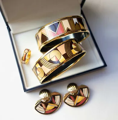 Rare MICHAELA FREY WILLE Set Bangles Clips & Ring Geometric Pattern Vintage • $819