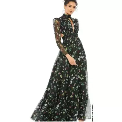 MAC DUGGAL FLORAL HIGH NECK PUFF SLEEVE GOWN 4 Style 67942 • $275