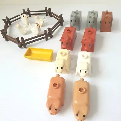 Bulk Lot Of Vintage Duplo  Farm Animals Cow Horse Sheep Pig Chicken And Fence • $45