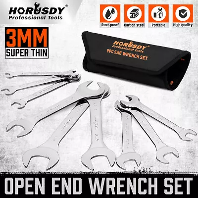 9PC Super-Thin Open End Wrench Set Rolling Pouch SAE Slim Spanner 1/4 -1-1/16  • $24.99