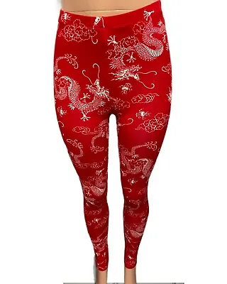 Red Dragon Lunar Print High Waisted Legging Pants Party Pant Gothic Y2K Style • $12.90