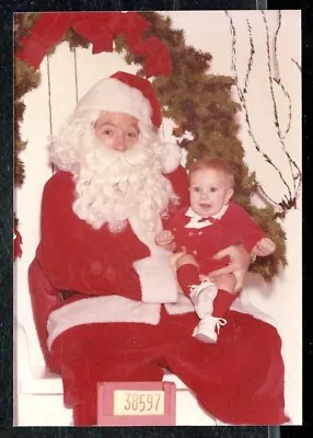 Vintage Santa And Me Christmas Photo SANTA HOLDS BABY IN MATCHING RED OUTFIT • $3.96