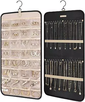 Hanging Jewelry Organizer Dual-sided Necklace Earrings Rings Hanger Storage Bags • $19.91