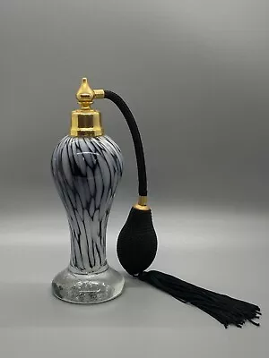 Vintage Murano Perfume Bottle Atomizer Italian Hand Blown Black White Gold Glass • $17.99