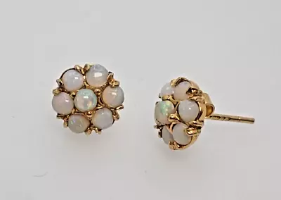 9ct Gold White Opal Stud Earrings Flower Shaped Design - 9ct Yellow Gold • £135